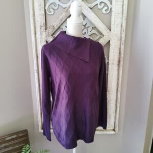 Nappa Valley Women's Long Sleeve High Drape Neck Jacquard Cable Sweater Purple